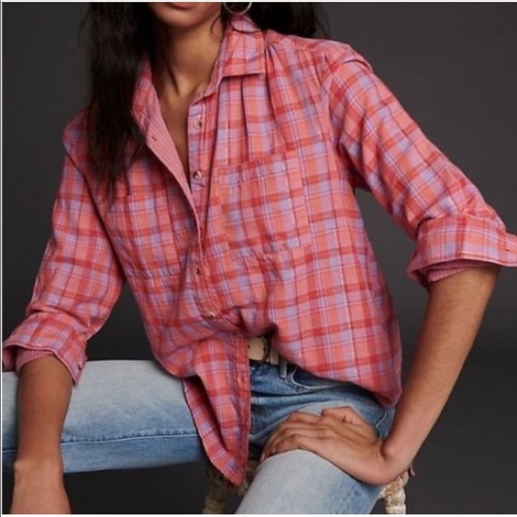 Anthropologie Seen Kept Worn Plaid Check In Pink Combo - Picture 2 of 4